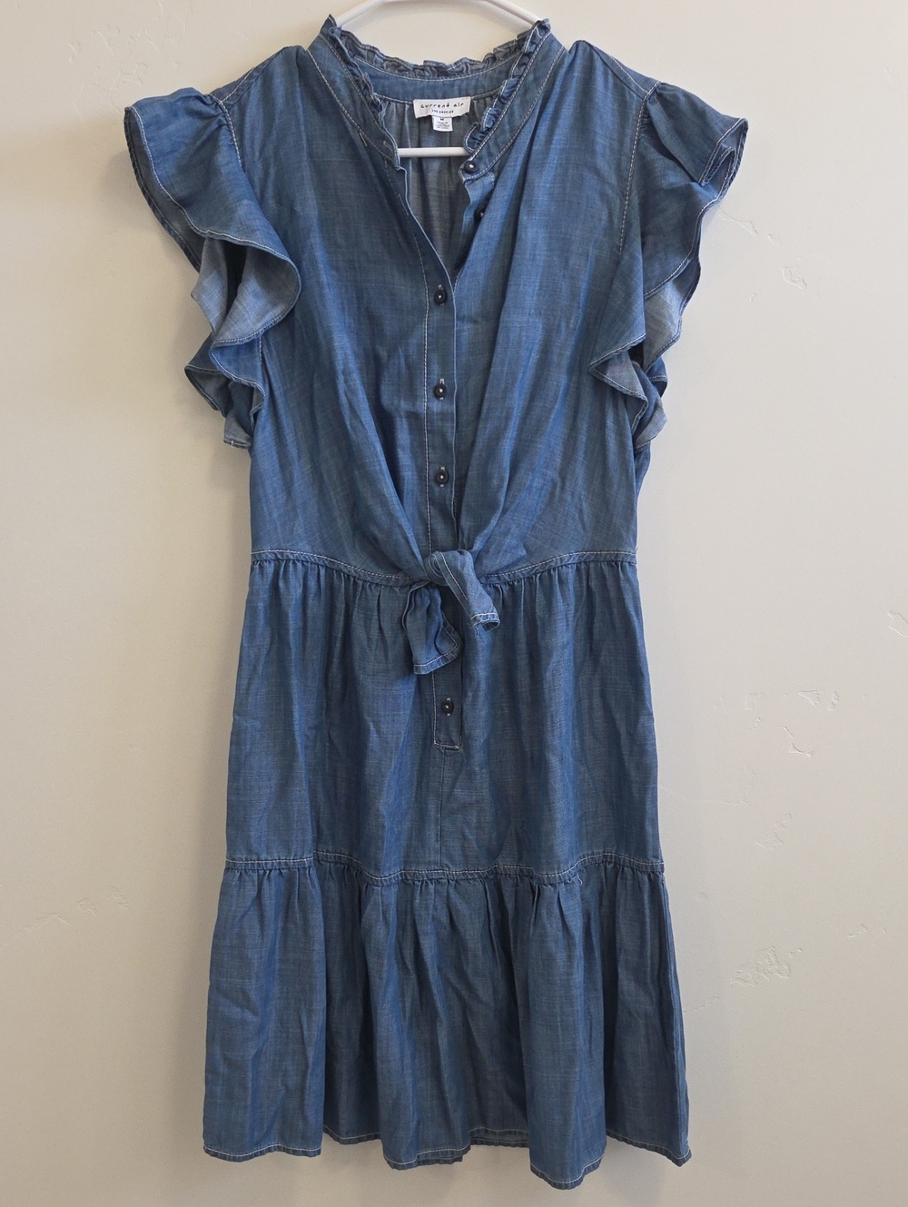 Current Air Blue Chambray Tie-Front Ruffle Dress